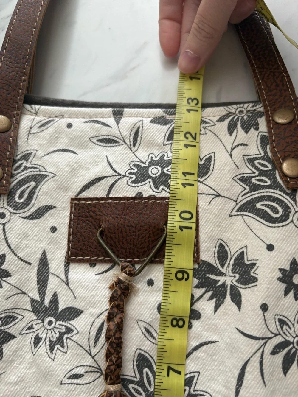 Myra Canvas Floral Tote Bag with Brown Leather Accents
